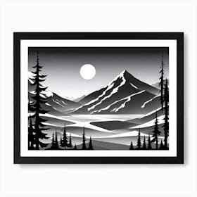 Black And White Landscape, monochromatic vector art Art Print