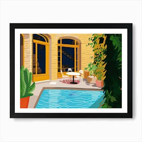 Patio With Big Pool, Hockney Style Art Print