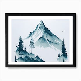 Mountain And Forest In Minimalist Watercolor Horizontal Composition 103 Art Print