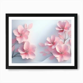 Pink Flowers On White Background Art Print