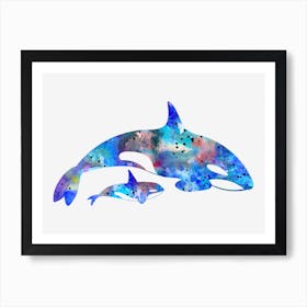 Orca Whales Watercolor Art Print