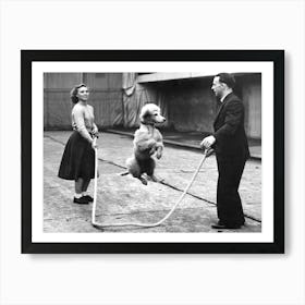 Dog Jumping Rope, Funny Black and White Vintage Photo Art Print