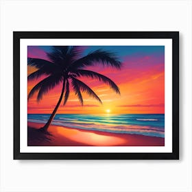 A Tranquil Beach At Sunset Horizontal Illustration 28 Art Print