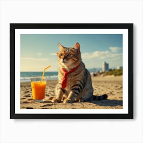 Cat Sitting On The Beach Art Print