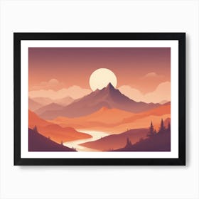 Misty mountains horizontal background in orange tone 29 Art Print