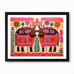 Bison 1 Folk Style Animal Illustration Art Print