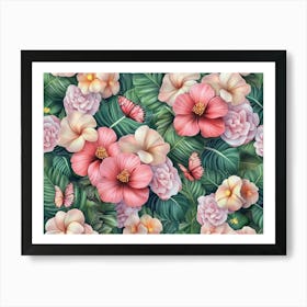 Floral Seamless Pattern with Tropical Flowers Art Print