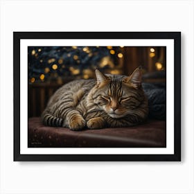 Sleeping Brown Tabby Cat Starry Night Art Print (2) Art Print