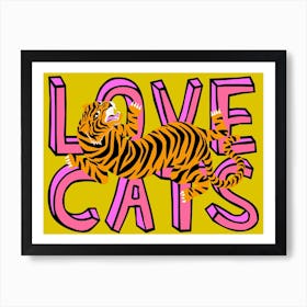 Love Cats Tiger Landscape Mustard Art Print