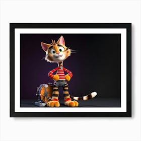 3d Animation Of A Tabby Cat Character With A Rocker Style Standing Emphasizing Front And Back Paws Art Print