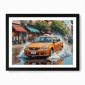 Taxi In The Rain Art Print