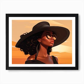 Illustration of an African American woman at the beach 89 Art Print