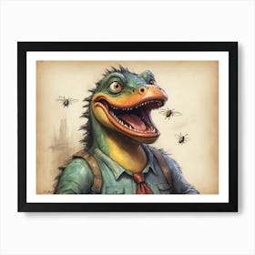 Lizard With Bees 1 Art Print