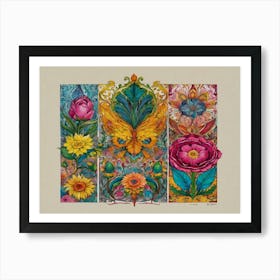 Flowers And Butterflies 2 Art Print