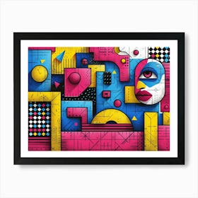 SynthGeo Shapes: A Cartoon Abstraction Abstract Painting 5 Art Print