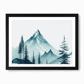 Mountain And Forest In Minimalist Watercolor Horizontal Composition 246 Art Print