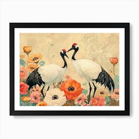 Floral Animal Illustration Crane 4 Art Print