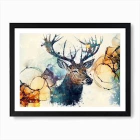 Deer Stag Art Illustration In A Photomontage Style 01 Art Print