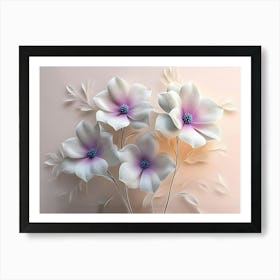 Three White Flowers On A Pink Background Art Print