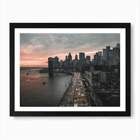 City and Sea At Sunset Art Print