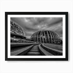 Black And White Photo Of A Building Art Print