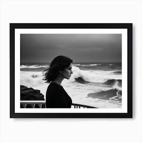 Portrait Of A Woman Looking At The Ocean Art Print