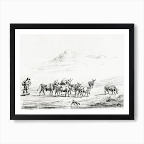 Cow Driver With A Group Of Cattle, Jean Bernard Art Print