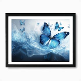 Vibrant 3d Modern Featuring Elegant Blue Butterfly Design Art Print