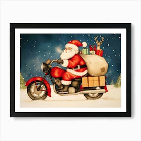 Santa Claus Riding Motorcycle Art Print