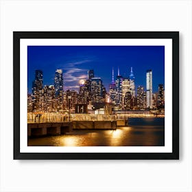 Midtown Manhattan Skyline With Harvest Moon Art Print