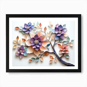 Blossoming 3d Floral Artistry Leaves, Flowers and Mesmerizing Poster