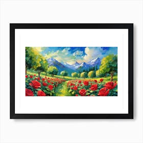 Red Roses In The Mountains Art Print