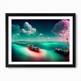 Boats In The Water Luxury Colorful Gulf Life In The Future Art Print