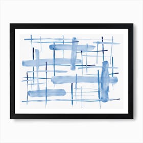 Abstract Lines Blue And White 06 Art Print