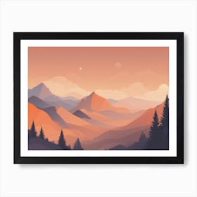 Misty mountains horizontal background in orange tone 151 Art Print