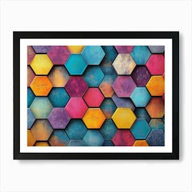 Colorful And Textured Hexagons and Diamonds Enhance Art Print