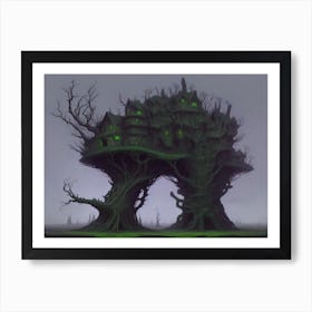 Glowing Green Tree House Mansion Art Print