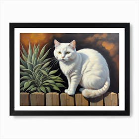 White Cat On Fence artwork Art Print