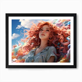 Colorful Fantasy 3D Anime Girl in the Clouds Art Print