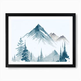 Mountain And Forest In Minimalist Watercolor Horizontal Composition 128 Art Print