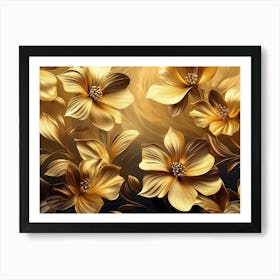 Gold Flowers Leaf Art Print