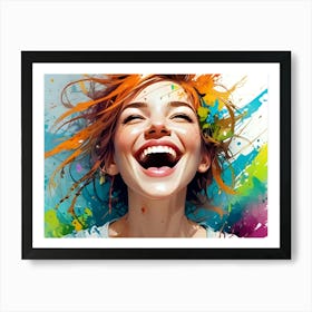 Happy Girl With Colorful Splatters Art Print