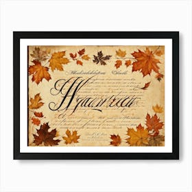 An Autumny Vintage Greeting For Thanksgiving The Text Swirling In The Form Of Autumnal Calligraphy (5) Art Print