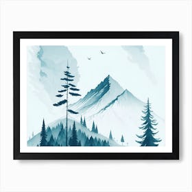 Mountain And Forest In Minimalist Watercolor Horizontal Composition 231 Art Print