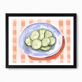 A Plate Of Cucumbers, Top View Food Illustration, Landscape 3 Art Print