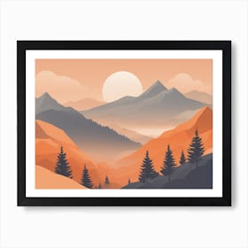 Misty mountains horizontal background in orange tone 146 Art Print