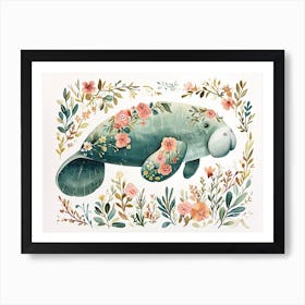 Little Floral Manatee 1 Art Print