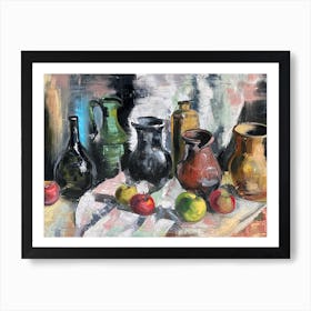 Still Life With Vases And Apples Art Print