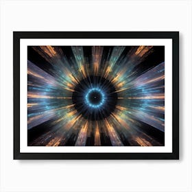 Abstract, Glowing, Pattern Of Gold And Blue Lines Radiating Outward From A Black Center, Resembling An Eye Or A Vortex Art Print