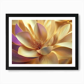 Golden Floral Abstract Vintage Flower Design, Gold Nature 3d Art Print